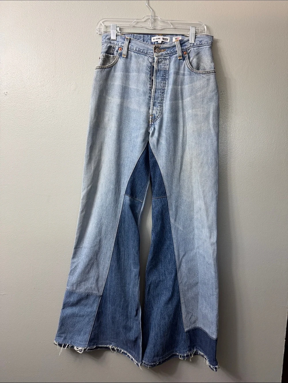 Re/Done x Levi's Patchwork Bell Bottom 60s 70s Hippie Flare Jeans 26 - Picture 2 of 12